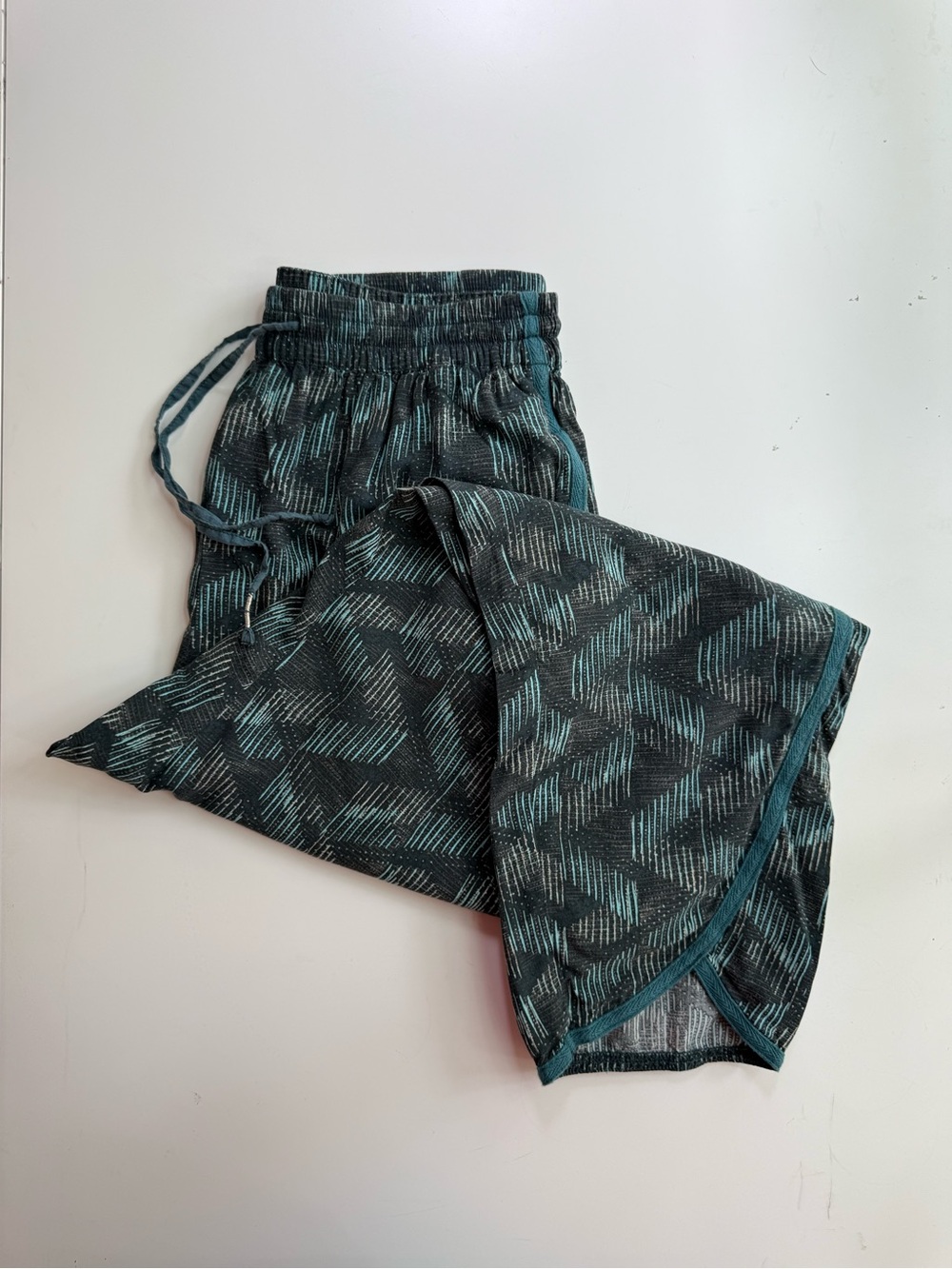 Anthropologie Hei Hei Byrd Teal Block Print Tapered Pants Women’s SMALL CROPPED